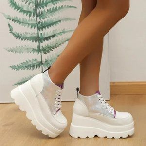 New Women's Front lace-up heightening ankle boots platform thick sole martin boo